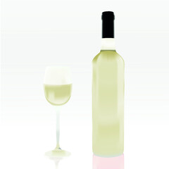 White wine bottle with its glass of wine