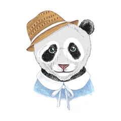 Deurstickers Hand drawn portrait of Panda baby with accessories © Marina Gorskaya