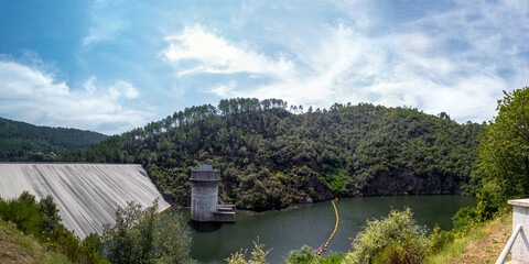 Reservoir dam hydro plant, hydroelectric generation station reserving and converting water energy...
