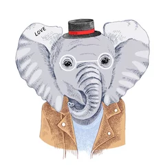 Keuken foto achterwand Hand drawn portrait of elephant with accessories © Marina Gorskaya