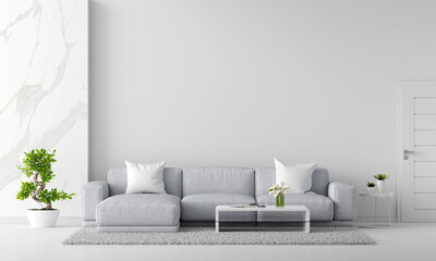 Fototapeta na wymiar Gray sofa in white living room with copy space, 3D rendering