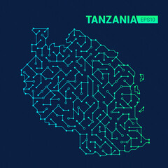 Abstract futuristic map of Tanzania. Electric circuit of the country. Technology background.