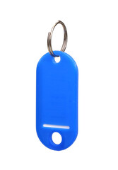 Blue plastic identification tag isolated on white background