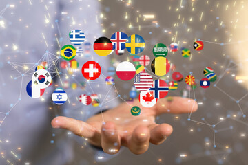 World map with all states and their flags,3d render.