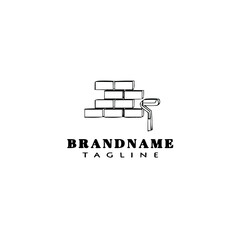 construction worker brick cartoon logo icon design template black vector illustration