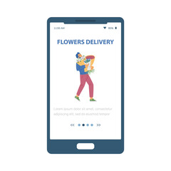 Concept of onboarding screen of flower shop delivery with lettering.
