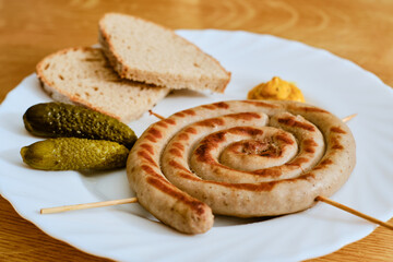 Czech wine sausage on plate