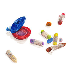 子供の使ったクレヨンとカスタネット