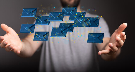 express envelope and parcel abstract technology background. Business quantum internet network...