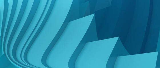 Abstract Waves background. Origami Paper Art and futuristic illusions Geometry shapes concept with Curves Digital Graphic on Blue. copy space, banner - 3d rendering