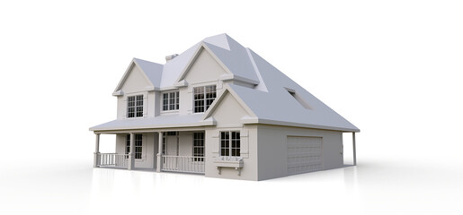 Render of a classic American country house. 3d illustration.