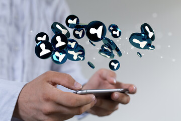 holding 3D rendering group of blue people