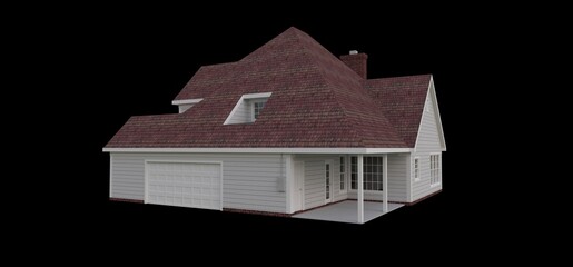 Render of a classic American country house. 3d illustration.