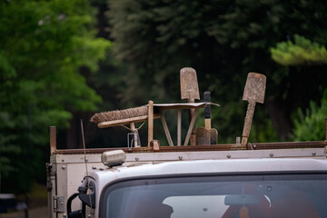 Groundwork tools on top of workman's van