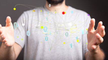 Digital cyberspace with particles and Digital data network connections concept.