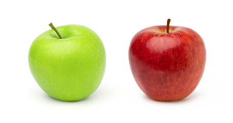 Fresh red apples and green apples are isolated on white background, colorful apples.