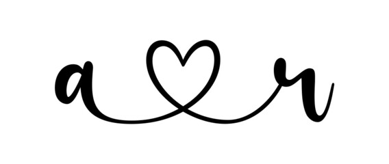 ar, ra, letters with heart Monogram, monogram wedding logo. Love icon, couples Initials, lower case, connecting HEART, home decor,