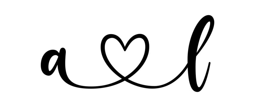al, la, letters with heart Monogram, monogram wedding logo. Love icon, couples Initials, lower case, connecting HEART, home decor,