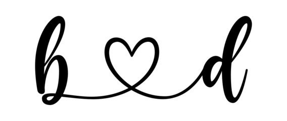 bd, db, letters with heart Monogram, monogram wedding logo. Love icon, couples Initials, lower case, connecting HEART, home decor,