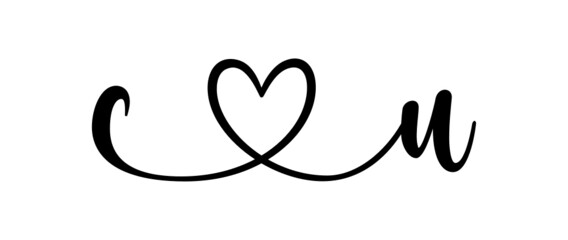 cu, uc, letters with heart Monogram, monogram wedding logo. Love icon, couples Initials, lower case, connecting HEART, home decor,