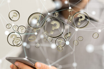 solving problem with digital question marks 3D rendering