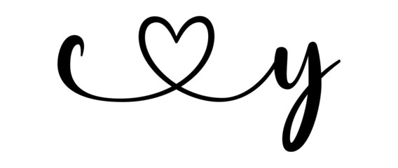 cy, yc, letters with heart Monogram, monogram wedding logo. Love icon, couples Initials, lower case, connecting HEART, home decor,