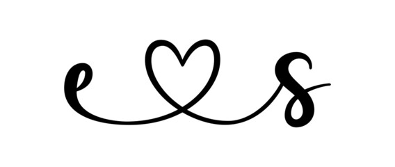 es, se, letters with heart Monogram, monogram wedding logo. Love icon, couples Initials, lower case, connecting HEART, home decor,