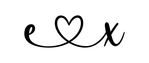 ex, xe, letters with heart Monogram, monogram wedding logo. Love icon, couples Initials, lower case, connecting HEART, home decor,
