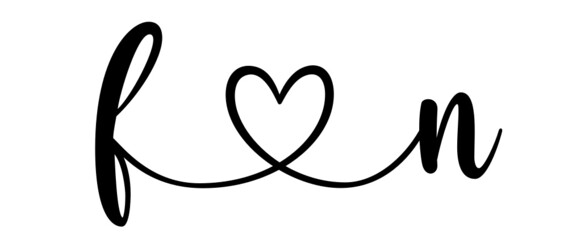 fn, nf, letters with heart Monogram, monogram wedding logo. Love icon, couples Initials, lower case, connecting HEART, home decor,