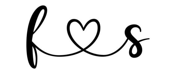 fs, sf, letters with heart Monogram, monogram wedding logo. Love icon, couples Initials, lower case, connecting HEART, home decor,