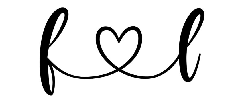 fl, lf, letters with heart Monogram, monogram wedding logo. Love icon, couples Initials, lower case, connecting HEART, home decor,