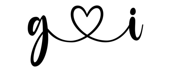 gi, ig, letters with heart Monogram, monogram wedding logo. Love icon, couples Initials, lower case, connecting HEART, home decor,