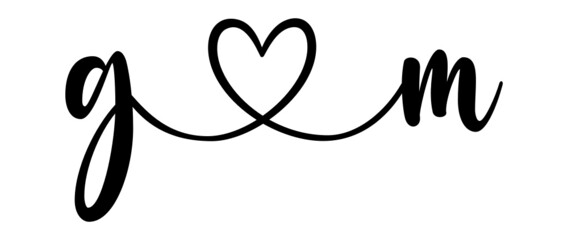 gm, mg, letters with heart Monogram, monogram wedding logo. Love icon, couples Initials, lower case, connecting HEART, home decor,