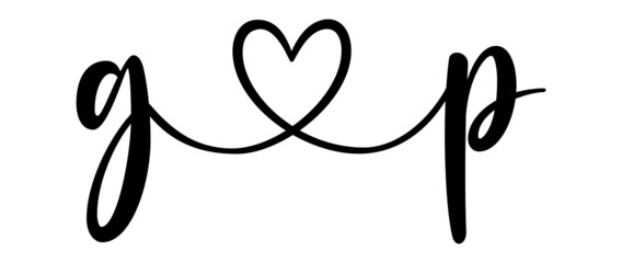 gp, pg, letters with heart Monogram, monogram wedding logo. Love icon, couples Initials, lower case, connecting HEART, home decor,