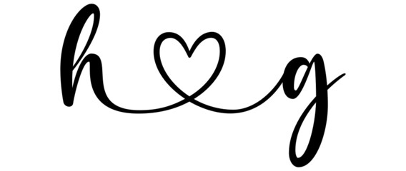 hg, gh, letters with heart Monogram, monogram wedding logo. Love icon, couples Initials, lower case, connecting HEART, home decor,
