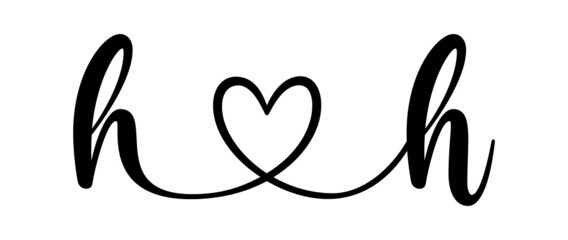 hh, hh, letters with heart Monogram, monogram wedding logo. Love icon, couples Initials, lower case, connecting HEART, home decor,