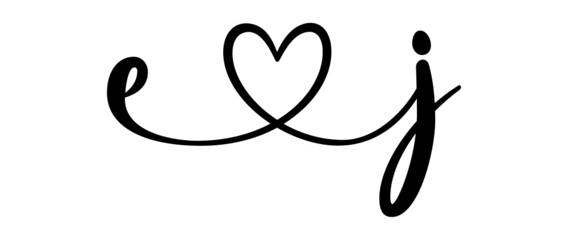 ej, je, letters with heart Monogram, monogram wedding logo. Love icon, couples Initials, lower case, connecting HEART, home decor,