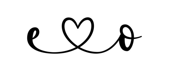 eo, oe, letters with heart Monogram, monogram wedding logo. Love icon, couples Initials, lower case, connecting HEART, home decor,
