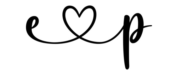 ep, pe, letters with heart Monogram, monogram wedding logo. Love icon, couples Initials, lower case, connecting HEART, home decor,