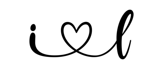 il, li, letters with heart Monogram, monogram wedding logo. Love icon, couples Initials, lower case, connecting HEART, home decor,