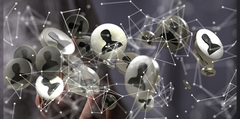 holding 3D rendering group of blue people