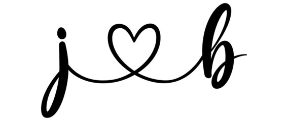 jb, bj, letters with heart Monogram, monogram wedding logo. Love icon, couples Initials, lower case, connecting HEART, home decor,