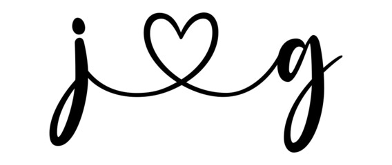 jg, gj, letters with heart Monogram, monogram wedding logo. Love icon, couples Initials, lower case, connecting HEART, home decor,
