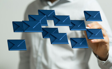 3D rendering flying email icon and web flying