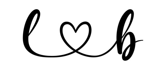 lb, bl, letters with heart Monogram, monogram wedding logo. Love icon, couples Initials, lower case, connecting HEART, home decor,