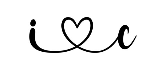 ic, ci, letters with heart Monogram, monogram wedding logo. Love icon, couples Initials, lower case, connecting HEART, home decor,