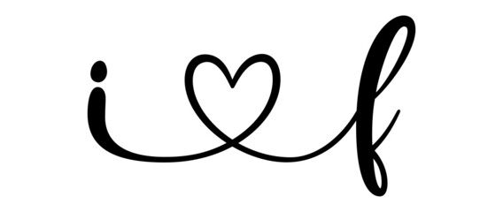 if, fi, letters with heart Monogram, monogram wedding logo. Love icon, couples Initials, lower case, connecting HEART, home decor,
