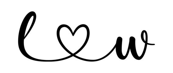 lw, wl, letters with heart Monogram, monogram wedding logo. Love icon, couples Initials, lower case, connecting HEART, home decor,