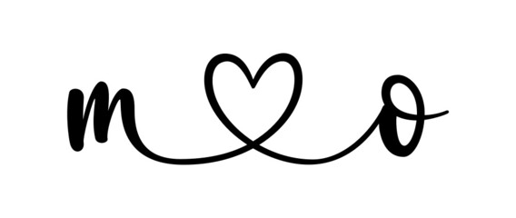 mo, om, letters with heart Monogram, monogram wedding logo. Love icon, couples Initials, lower case, connecting HEART, home decor,