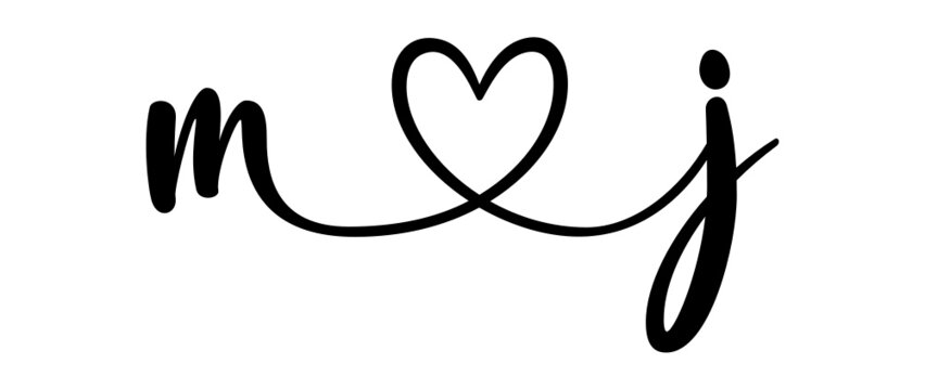 mj, jm, letters with heart Monogram, monogram wedding logo. Love icon, couples Initials, lower case, connecting HEART, home decor,